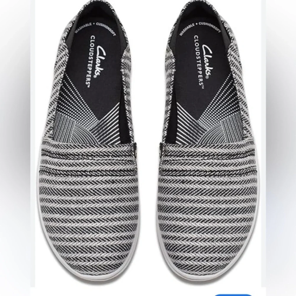 Clarks Cloudsteppers Black and White Slip-On Flats 9M
